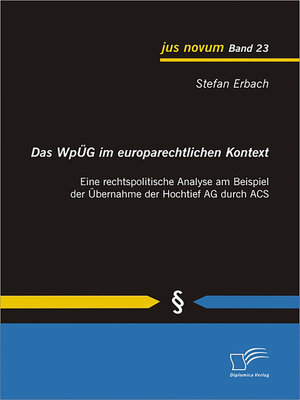 cover image of Das WpÜG im europarechtlichen Kontext